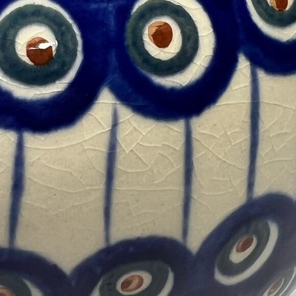 Boleslawiec Polish Pottery Blue Peacock Pitcher 36 Oz Blue Dot Swirl - Picture 7 of 9